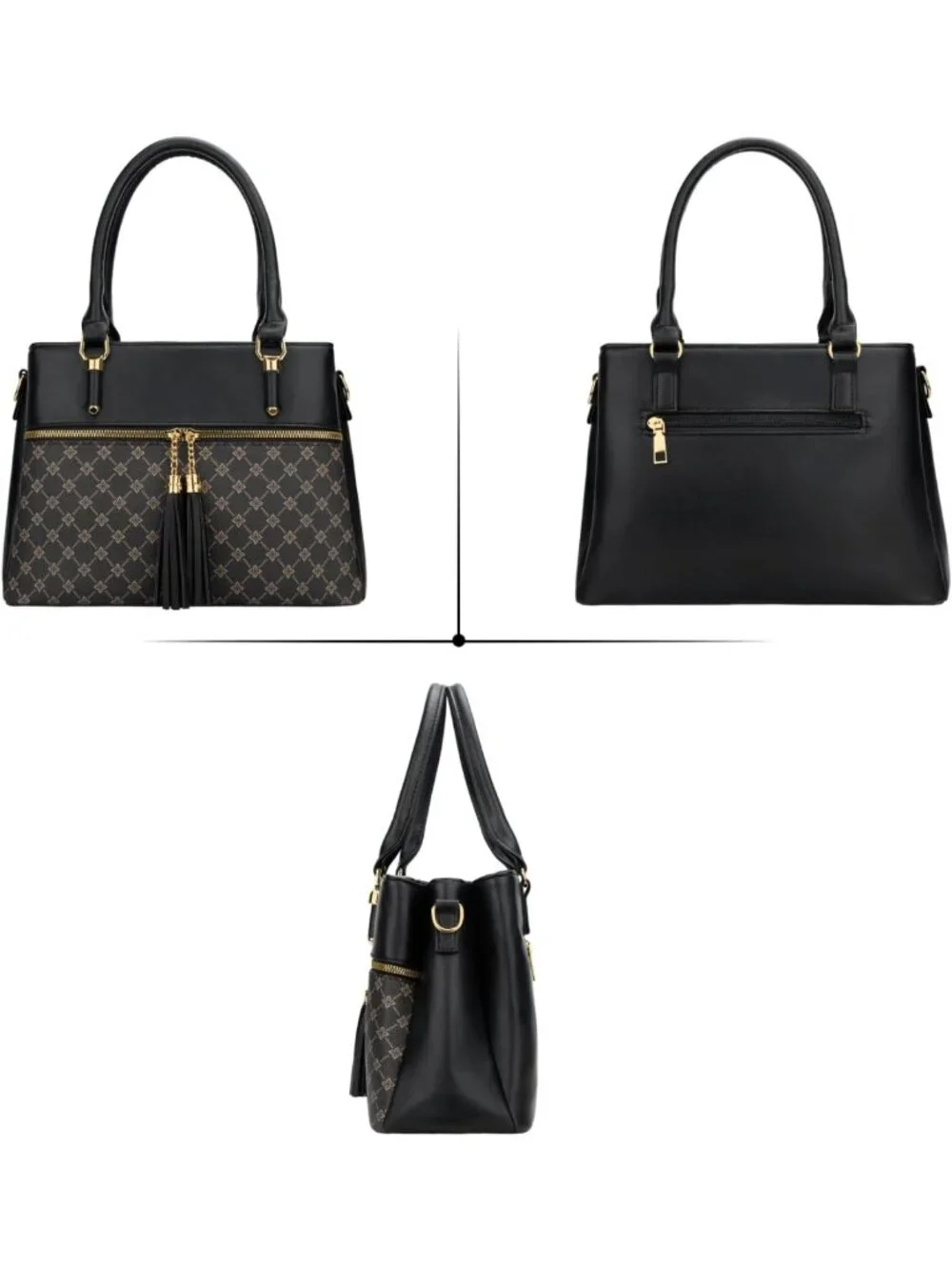 Stylish PU Leather Satchel Bag with Removable Strap, 3 Zippered Compartments